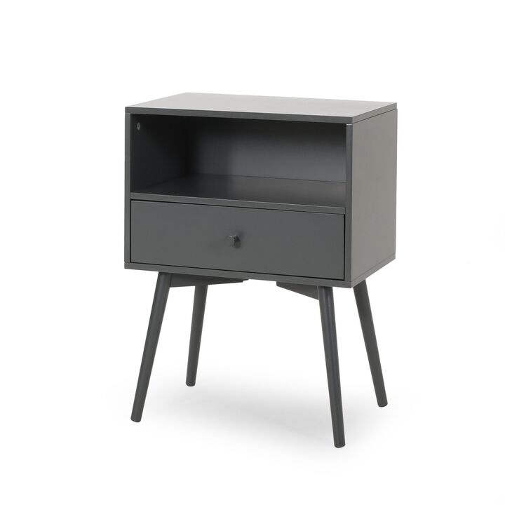 Cale Side Table, 1 Drawer 1 Shelf, 18 Inch Rectangular, Gray Wood - Benzara