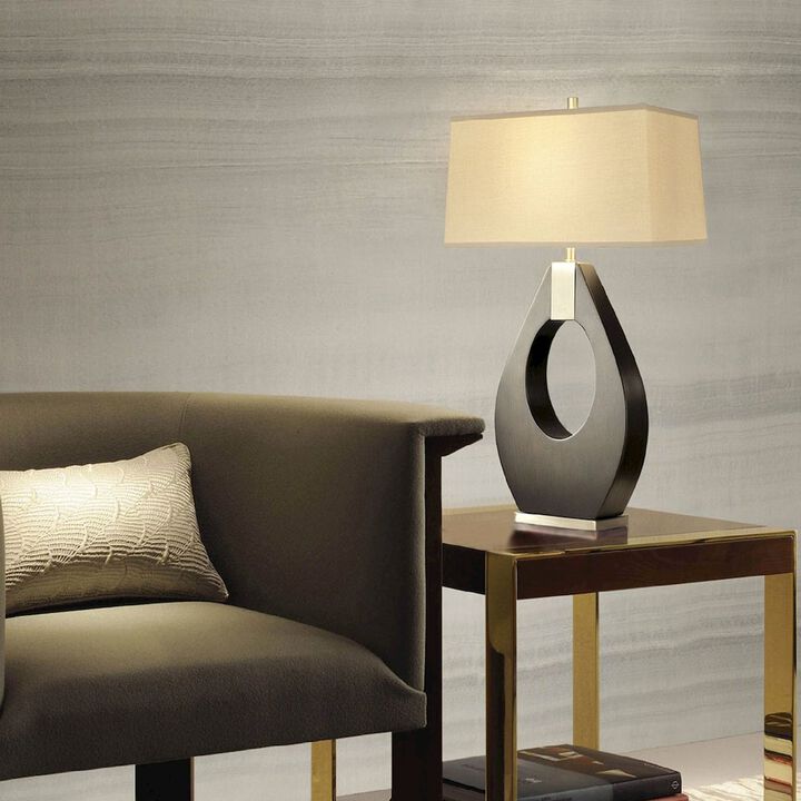 NOVA OF CALIFORNIA Pearson Table Lamp - 30, Pecan Wood and Brushed Nickel, 3-Way Rotary Switch