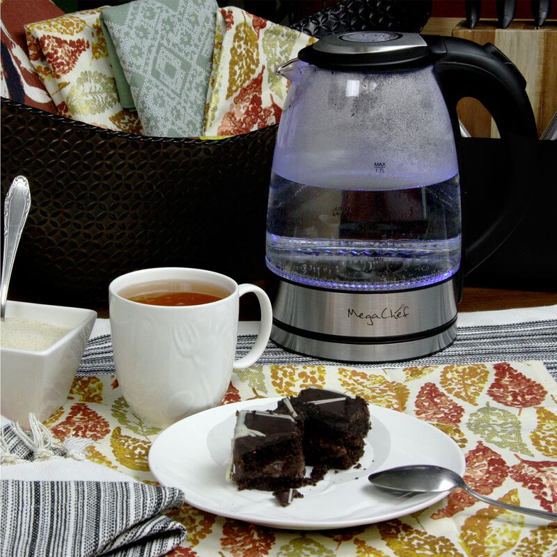 MegaChef 1.7Lt. Glass and Stainless Steel Electric Tea Kettle