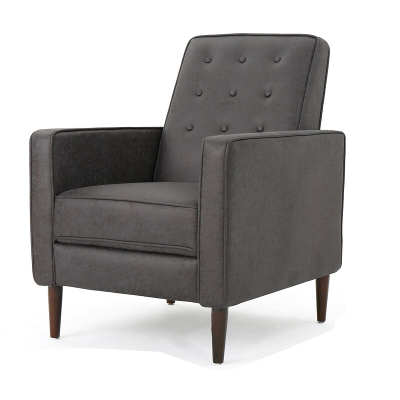Dupe Manual Recliner Chair, Button Tufted Dark Gray Plush Fabric - Benzara