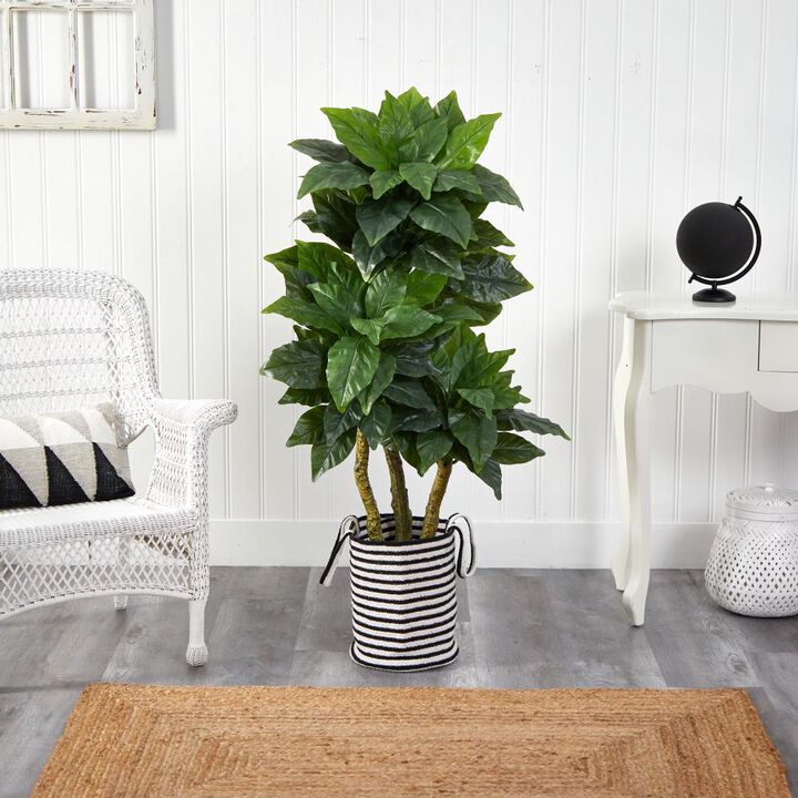 Hivvago 5 Feet Bird Nest Artificial Tree in Handmade Black and White Natural Jute and Cotton Planter UV Resistant (Indoor/Outdoor)