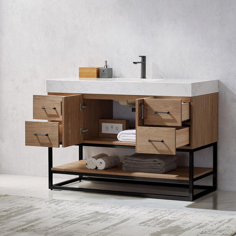 Vinnova Design 48B Single Vanity with White Grain Stone Countertop Without Mirror