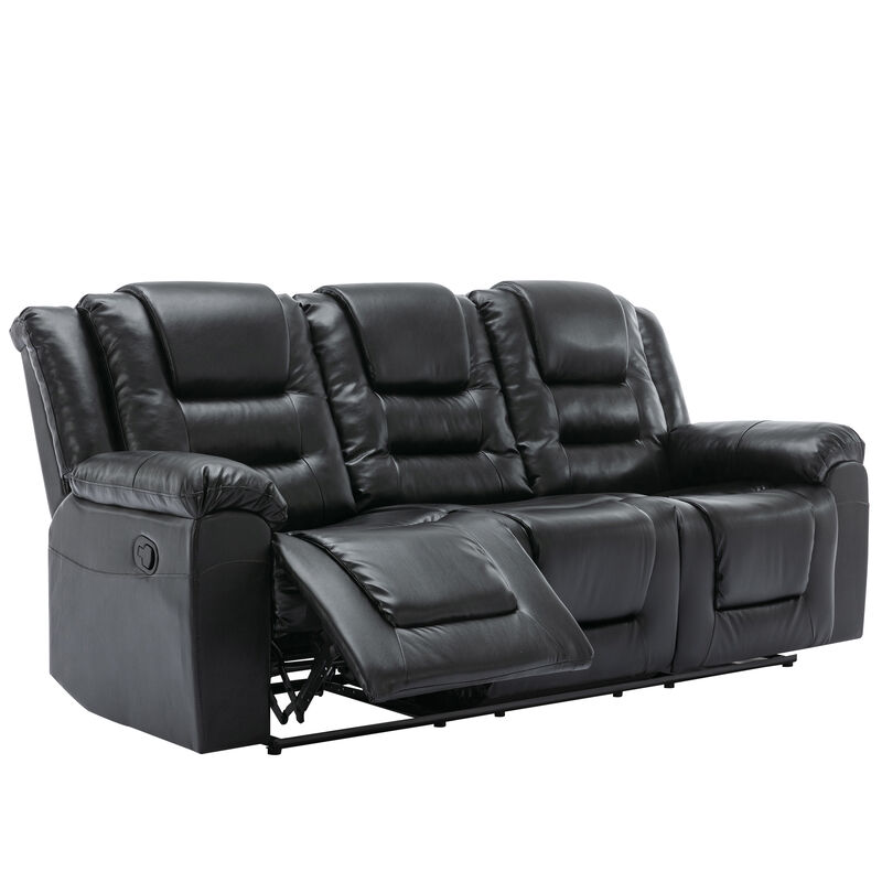 3 Seater Home Theater Recliner Manual Recliner Chair with Two Built-in Cup Holders for Living Room,Bedroom, Grey