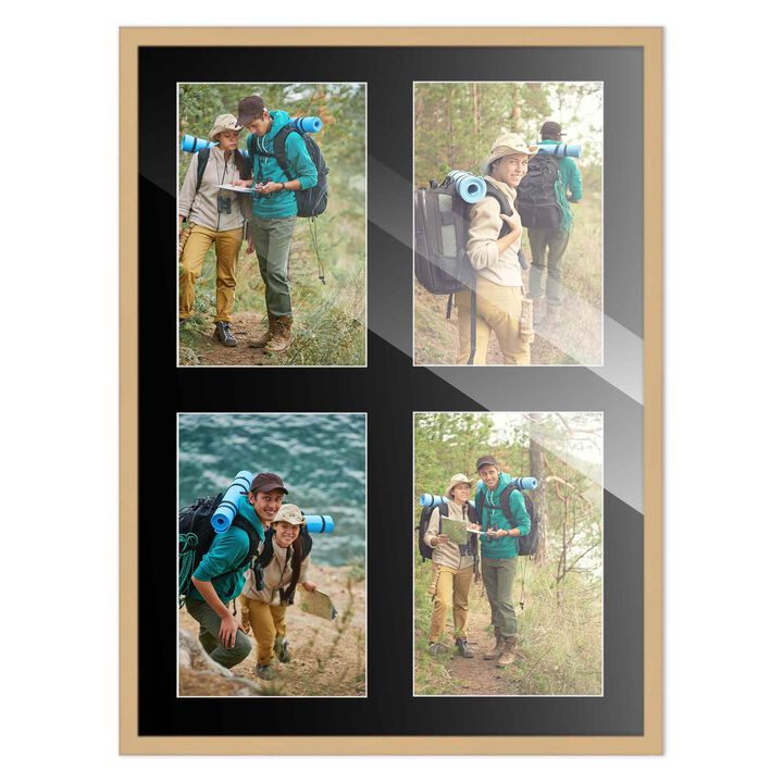 12x16 Wood Collage Frame with Black Mat For 4 5x7 Pictures
