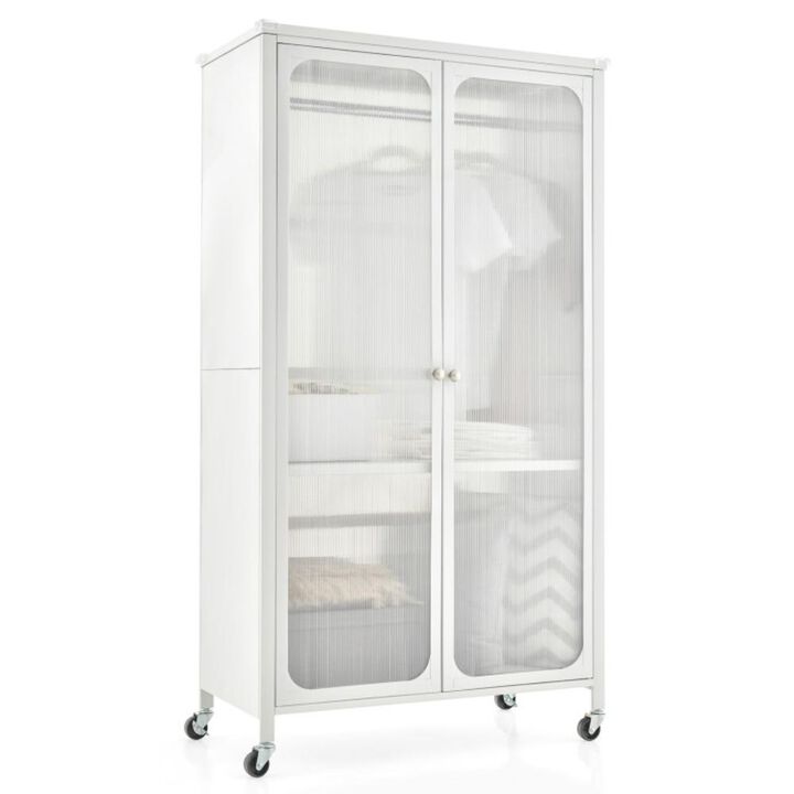 Hivvago Rolling Storage Armoire Closet with Hanging Rod and Adjustable Shelf