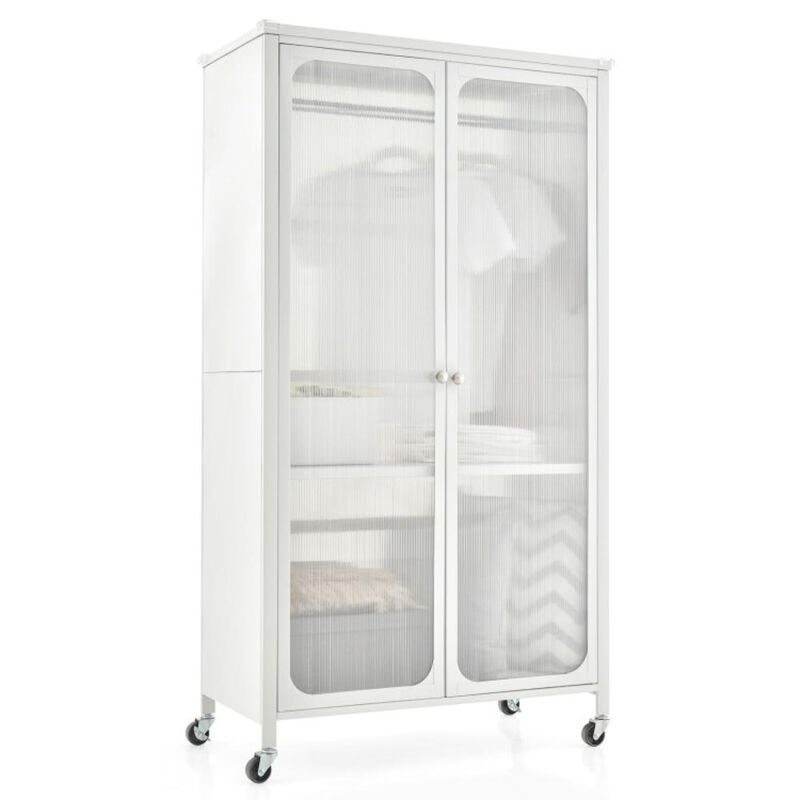 Hivvago Rolling Storage Armoire Closet with Hanging Rod and Adjustable Shelf