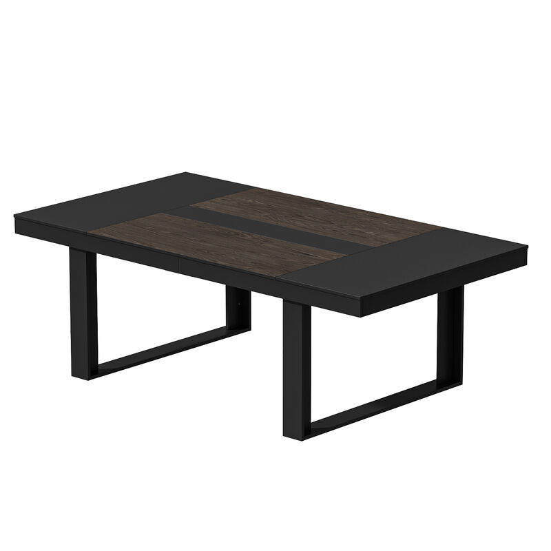 Black Walnut Wood 86.8 in. W Trestle Dining Table, Meeting Table Seat 10+