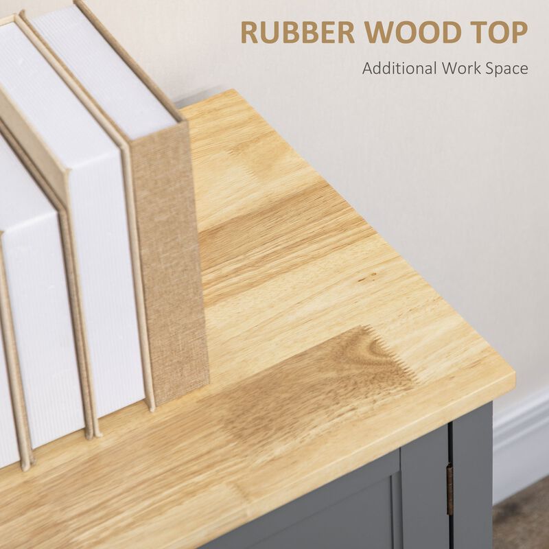 Grey Entryway Buffet: Cabinet with Drawers, Shelves & Rubber Wood Top