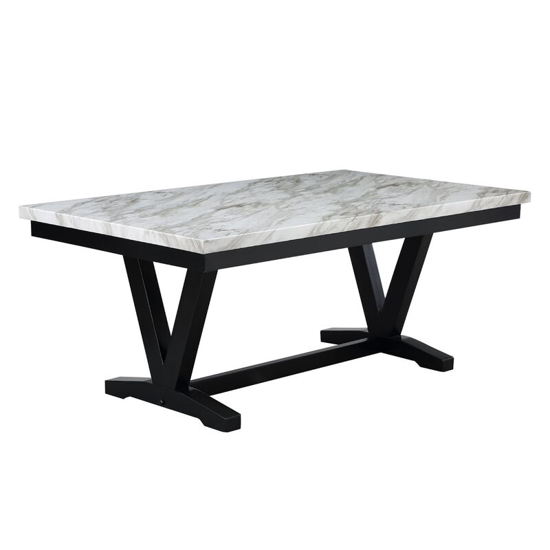 Oliver 72 Inch Dining Table With Faux Carrara Marble Top, White and Black - Benzara
