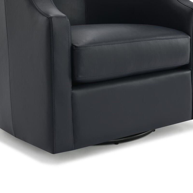 Comfort Pointe Easton Midnight Blue Top Grain Leather Swivel Glider Barrel Chair
