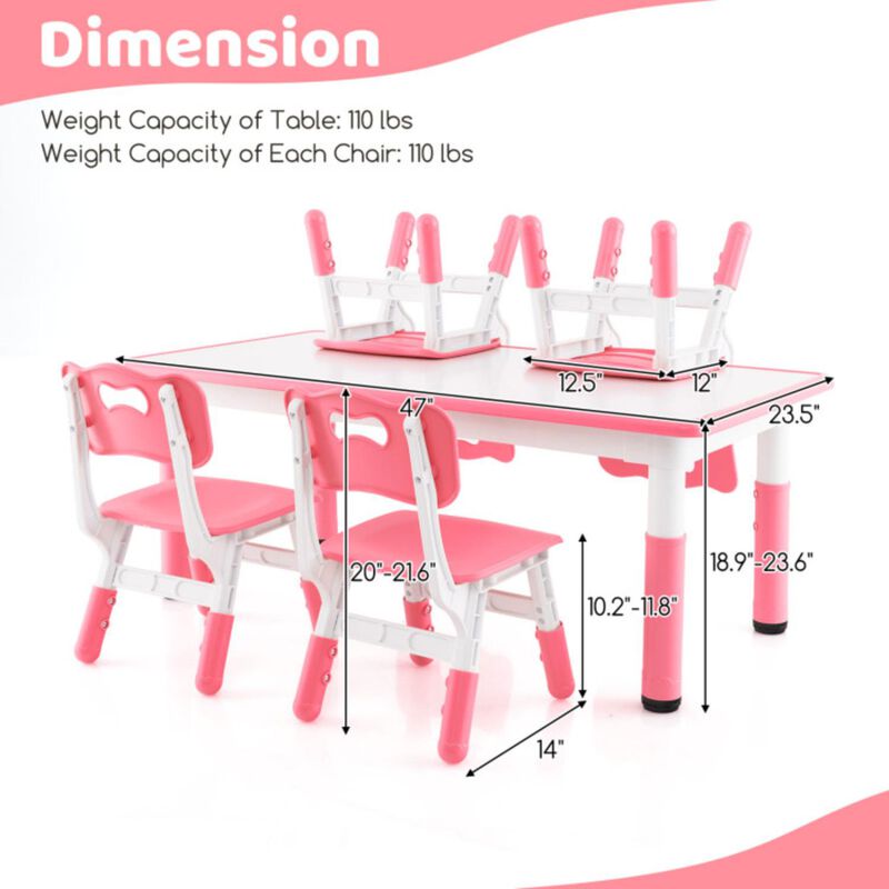 Hivvago Kids Table and Chairs Set for 4 with Graffiti Desktop