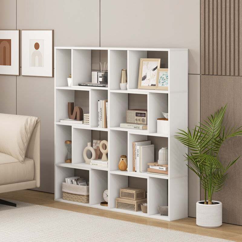 4-Tier Geometric Bookshelf with 8 Cubes for Living Room Bedroom