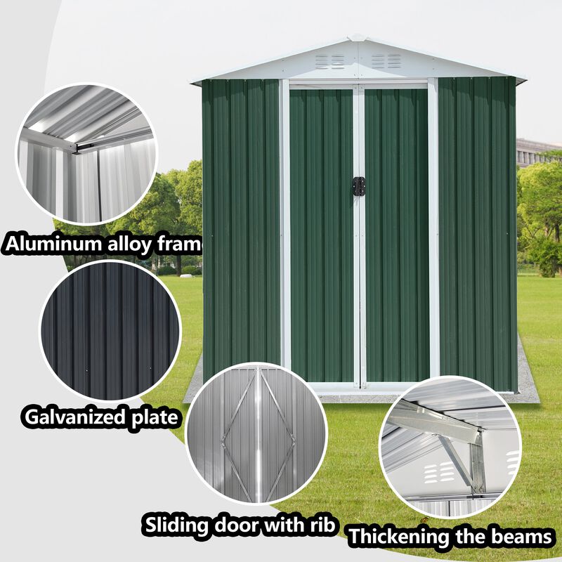 MONDAWE 6FTx4FT Apex Roof Outdoor Tool Storage House Garden Shed With Aluminum Alloy Frame And Sliding Door