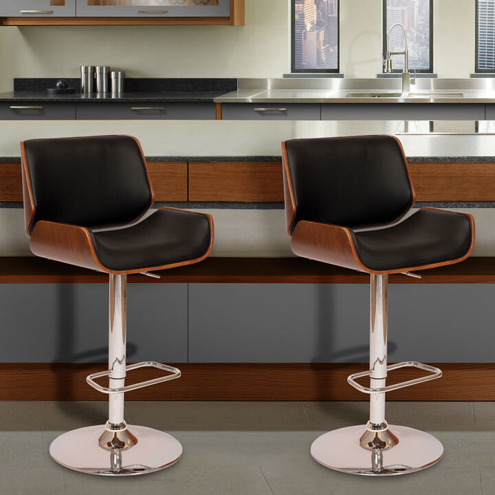 London Cream Faux Leather Adjustable Height Swivel Walnut Wood and Chrome Stool