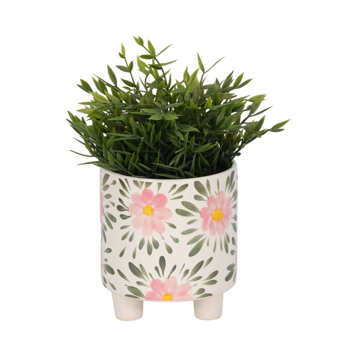 6" Footed Hand Painted Pink Flower Planter