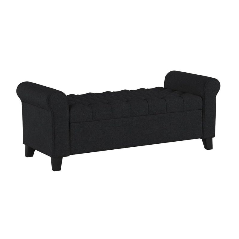 Shawn Storage Bench with Rolled Arms, 50 Inch Button Tufted Dark Gray  - Benzara