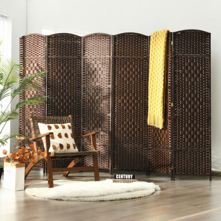 Hivvago 6.5Ft 6-Panel Weave Folding Fiber Room Divider Screen