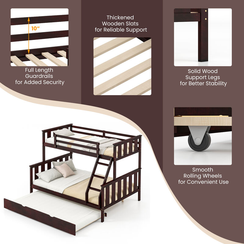 3-in-1 Twin Over Full Bunk Bed with Trundle and Ladder