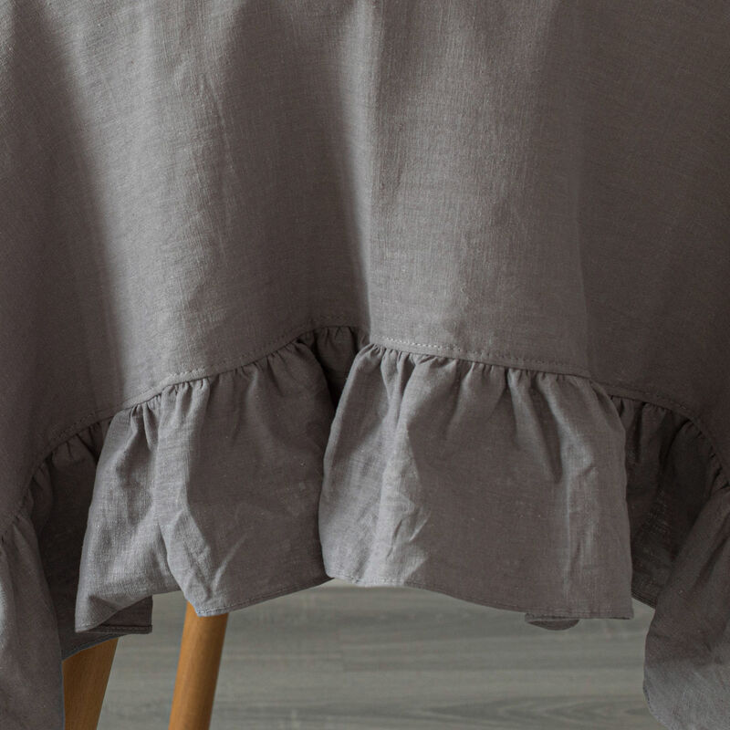 Deerlux 100% Pure Linen Washable Tablecloth with Ruffle Trim, 60" x 60" Square White