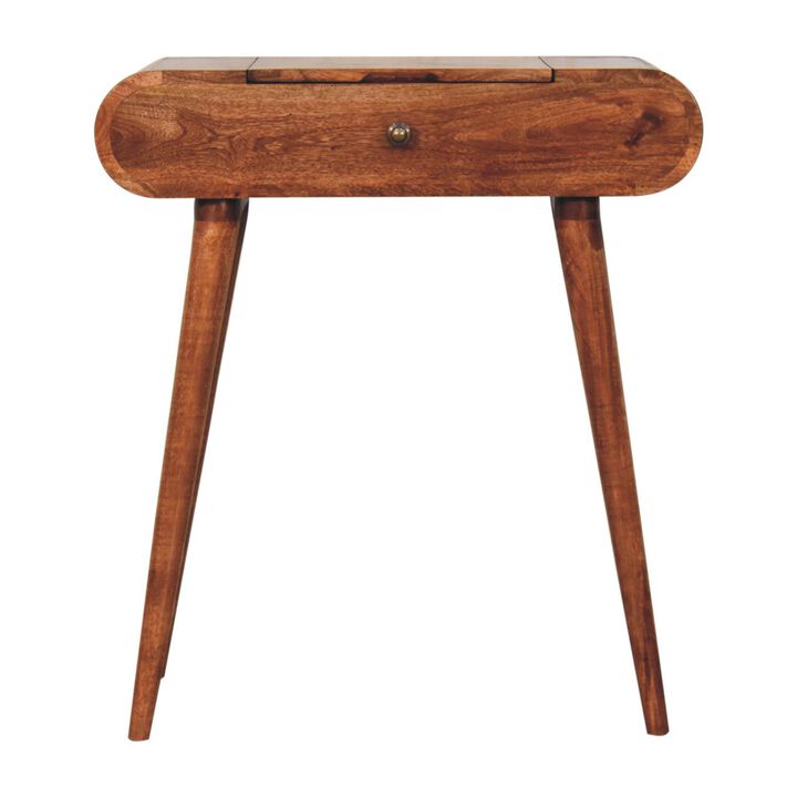 Artisan Furniture Solid Wood Mini Honey Caramel Dressing Table with Foldable Mirror