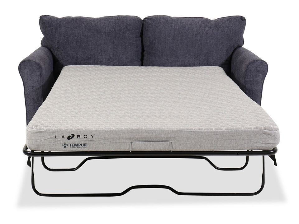 Full sofa bed in blue fabric upholstery