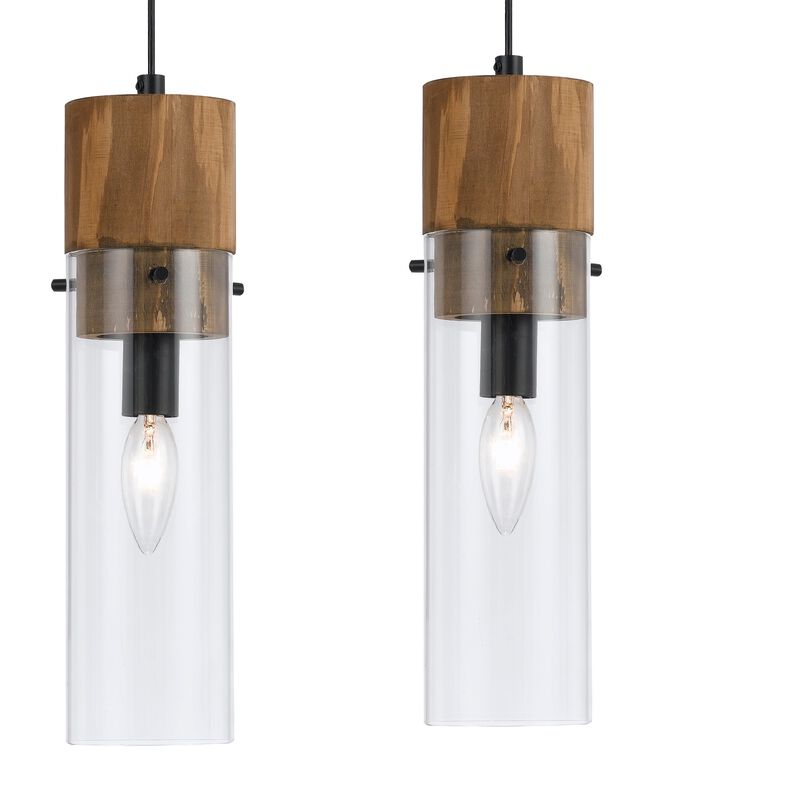 60 X 4 Watt Wood and Metal Fixture with Cylindrical Shades, Brown and Black - Benzara