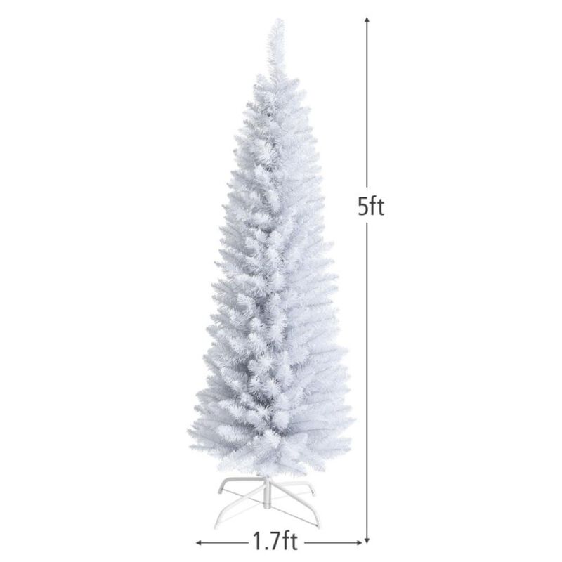 Hivvago 5/6/7 Feet Artificial Christmas Pencil Tree with Folding Metal Stand