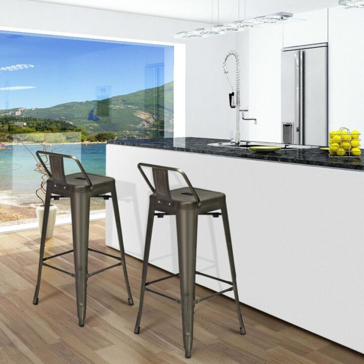 Hivvago 30 Inch Set of 4 Metal Counter Height Barstools with Low Back and Rubber Feet