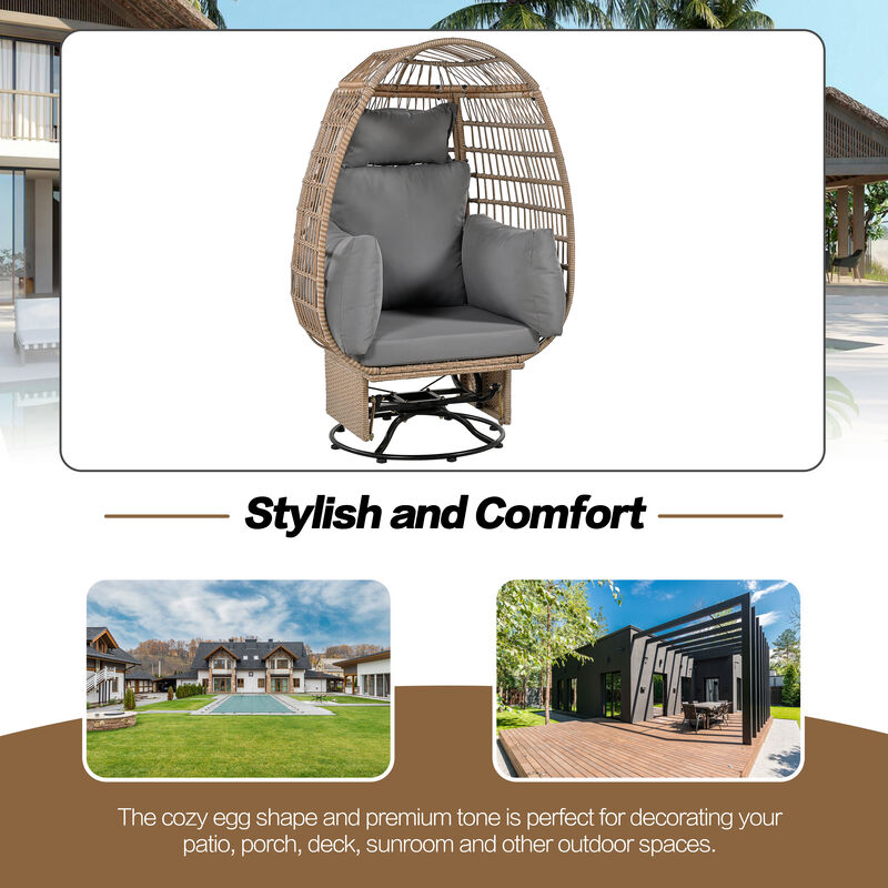 Merax Egg-shape Outdoor Swivel Chair with Cushions