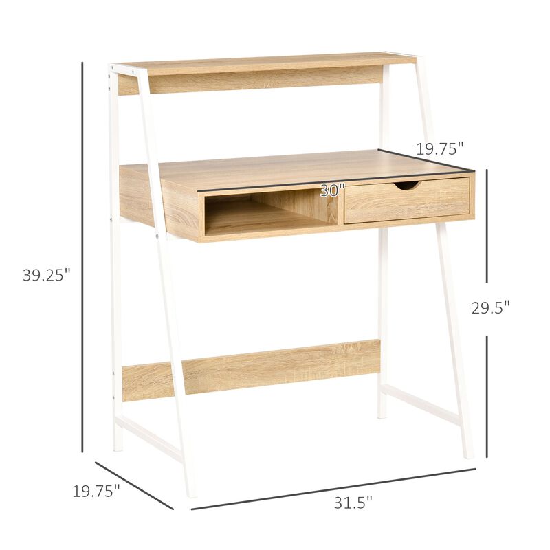Natural Space Saver: Compact Office Desk with Drawers and Shelves