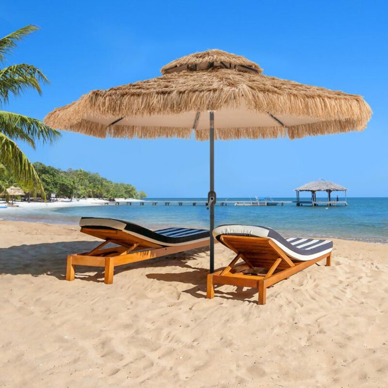 Hivvago 10 Feet Hawaiian Style Solar Lighted Thatched Tiki Patio Umbrella
