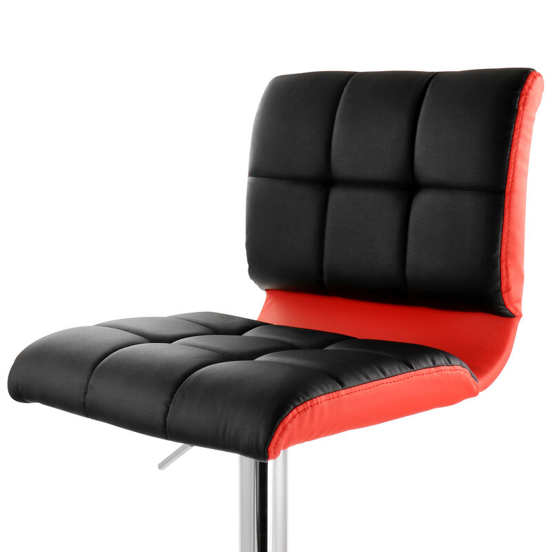 Elama 2 Piece Adjustable Faux Leather Two Toned Bar Stool in Black and Red