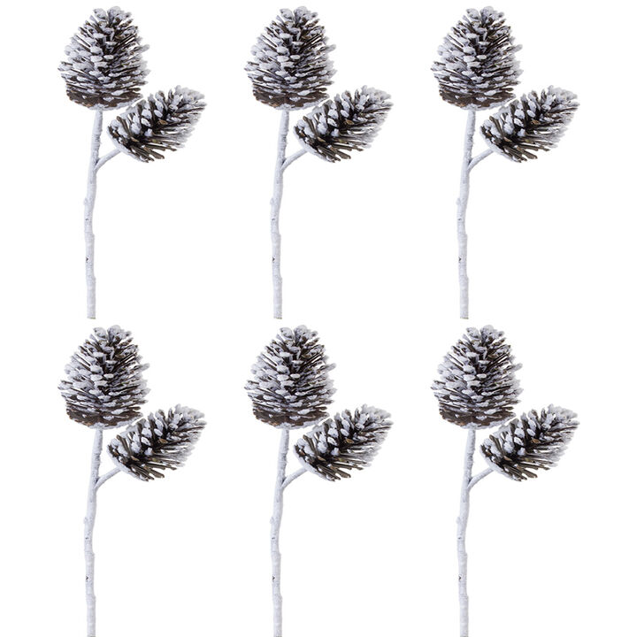 Flocked Pine Cone Spray Set of 6 for Christmas Tree and Seasonal Decor