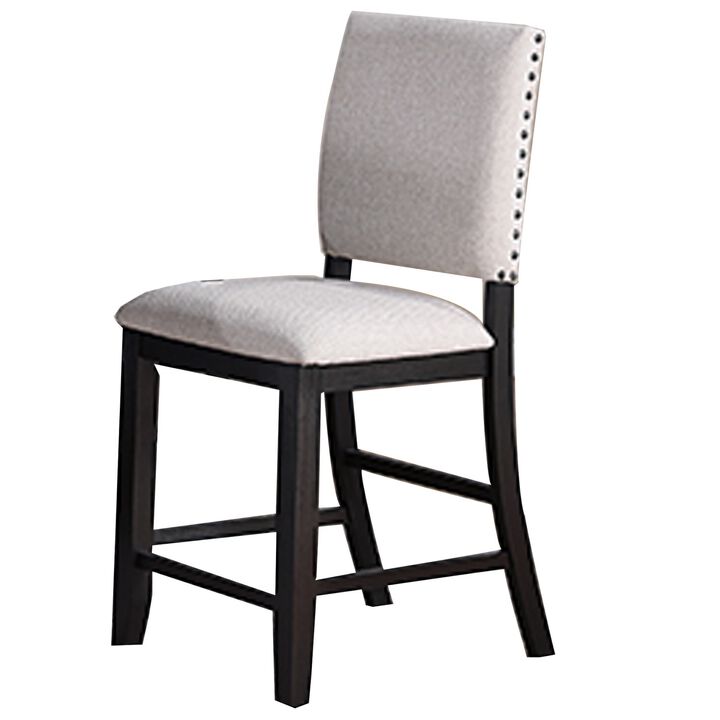 Edward 24 Inch Counter Height Chair Set of 2, Black Wood, White Fabric - Benzara