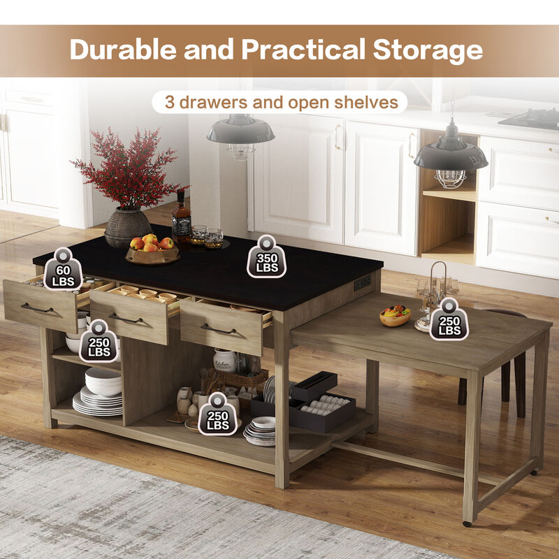 Merax Retro Extendable Kitchen Island with Storage