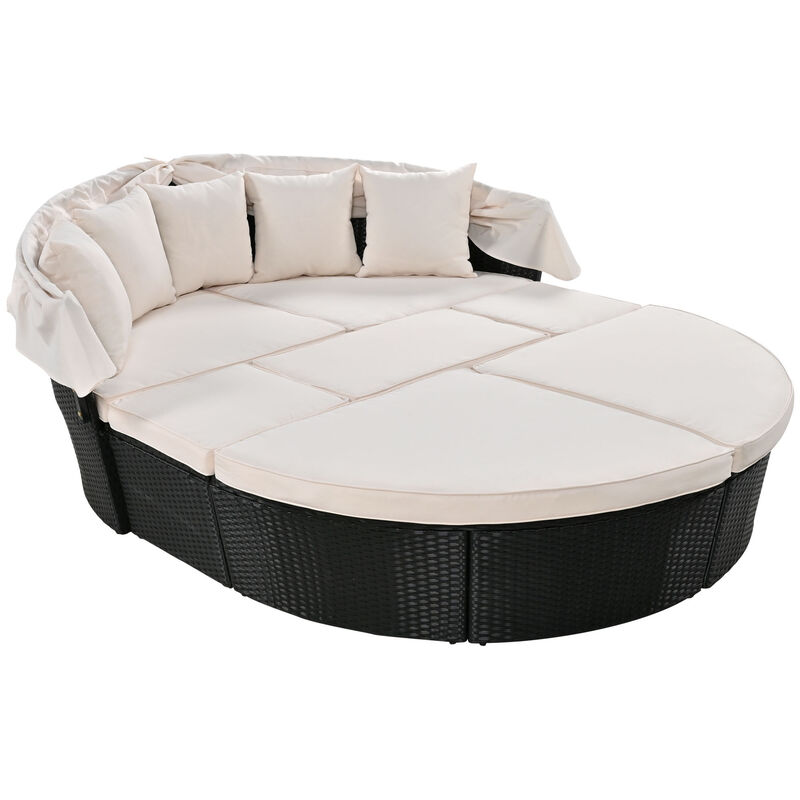 Merax Outdoor rattan daybed sunbed with retractable canopy