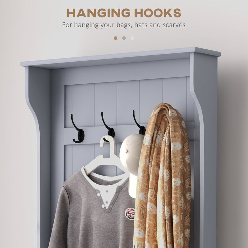 Gray Entryway Hall Tree: Coat Rack, Bench, Storage