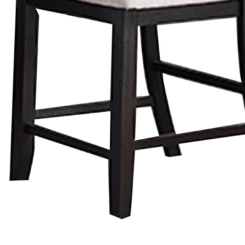 Edward 24 Inch Counter Height Chair Set of 2, Black Wood, White Fabric - Benzara
