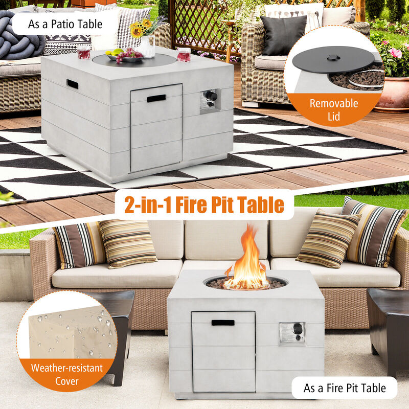 34 Inch Square Concrete Propane Fire Pit Table with Lava Rocks and Cover 50 000 BTU
