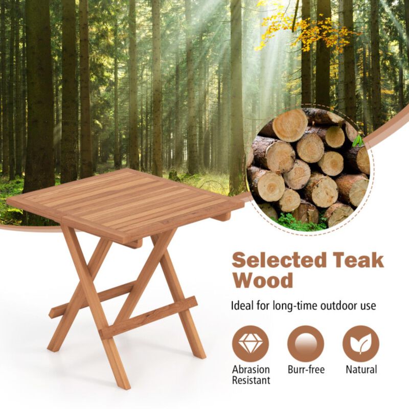 Hivvago Square Patio Folding Table Teak Wood with Slatted Tabletop Portable for Picnic