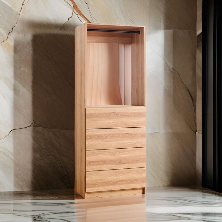 Dee Modular Closet System, 1 Metal Hanging Rod and 4 Drawers, Oak Brown