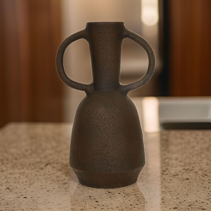 Adea Flower Vase, Antiqued Amphora Shape, Thin Neck Style, Brown Terracotta -