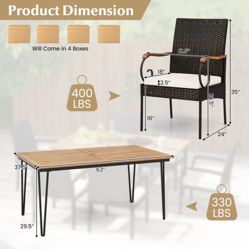 Hivvago 7 Pieces Patio Dining Set with Rattan Armchairs Soft Cushions 2" Umbrella Hole