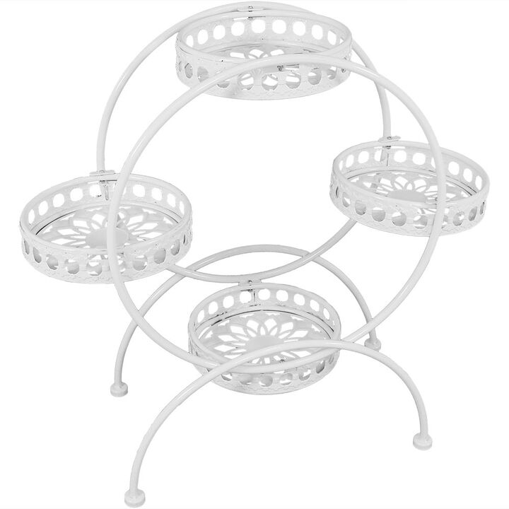 Sunnydaze White 4-Tier Ferris Wheel Indoor and Outdoor Plant Stand - 28 in