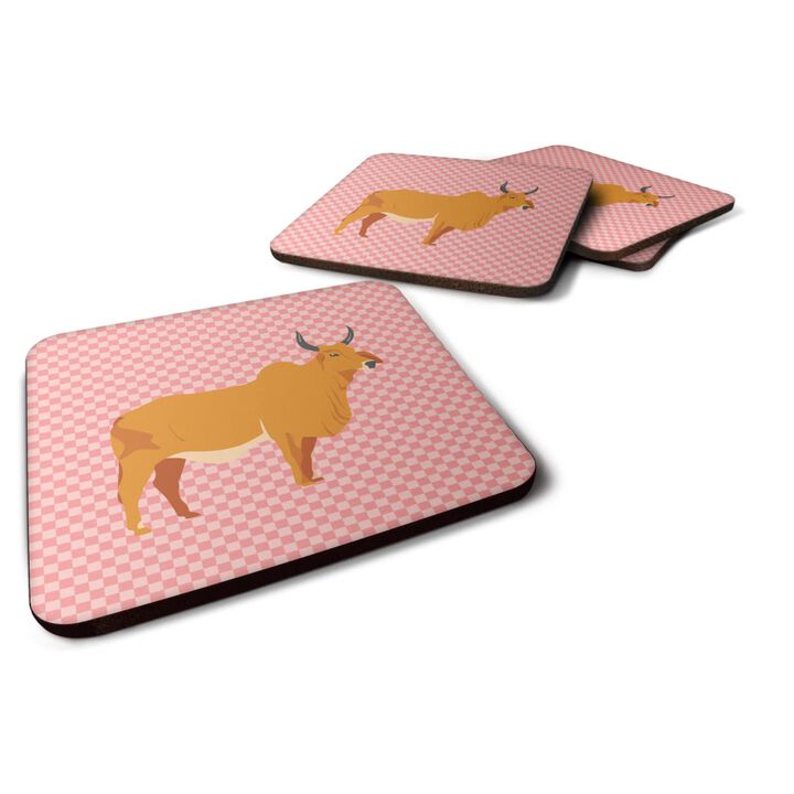 Caroline's Treasures Zebu Indicine Cow Pink Check Decorative Coasters, 3.5, Multicolor