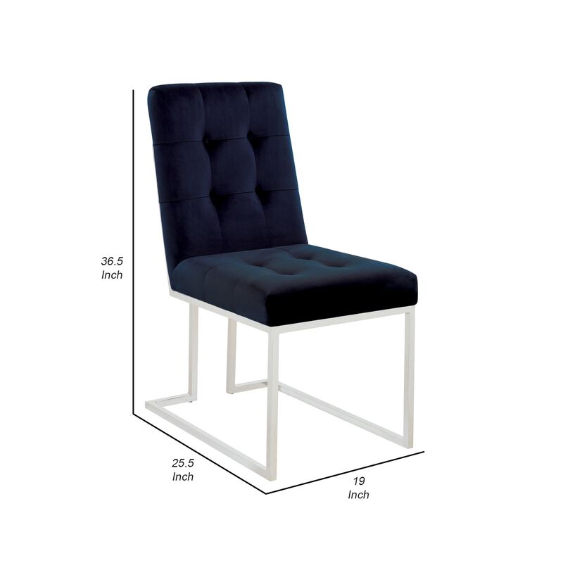 Dining Chair with Fabric Seat and Metal Legs, Set of 2, Blue-Benzara