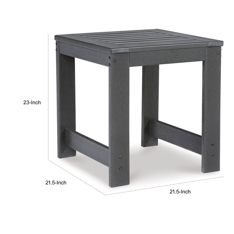 Wigo 22 Inch Outdoor Side End Table, Slatted Top, Modern Charcoal Gray - Benzara