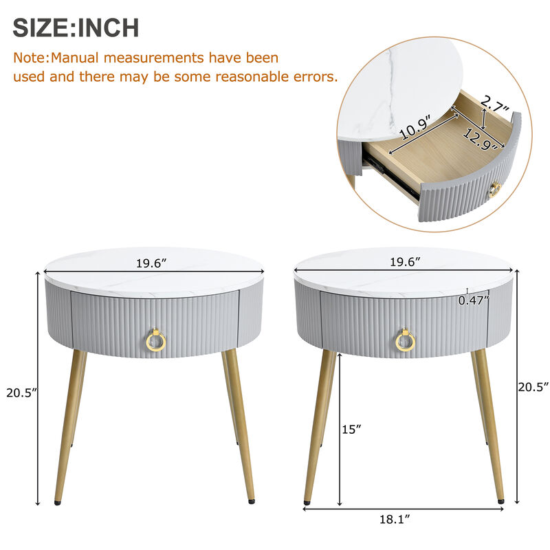 Merax Modern Fluted 2 Pieces Side Tables with Drawers