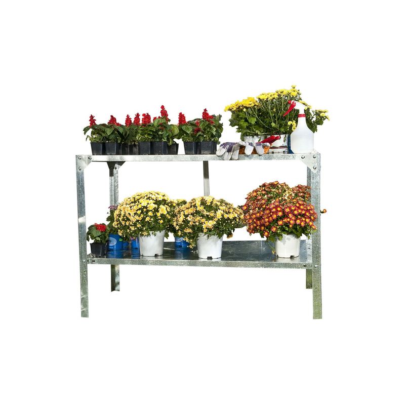 QuikFurn Outdoor Metal Shelving Unit Garden Potting Bench in Sturdy Galvanized Steel