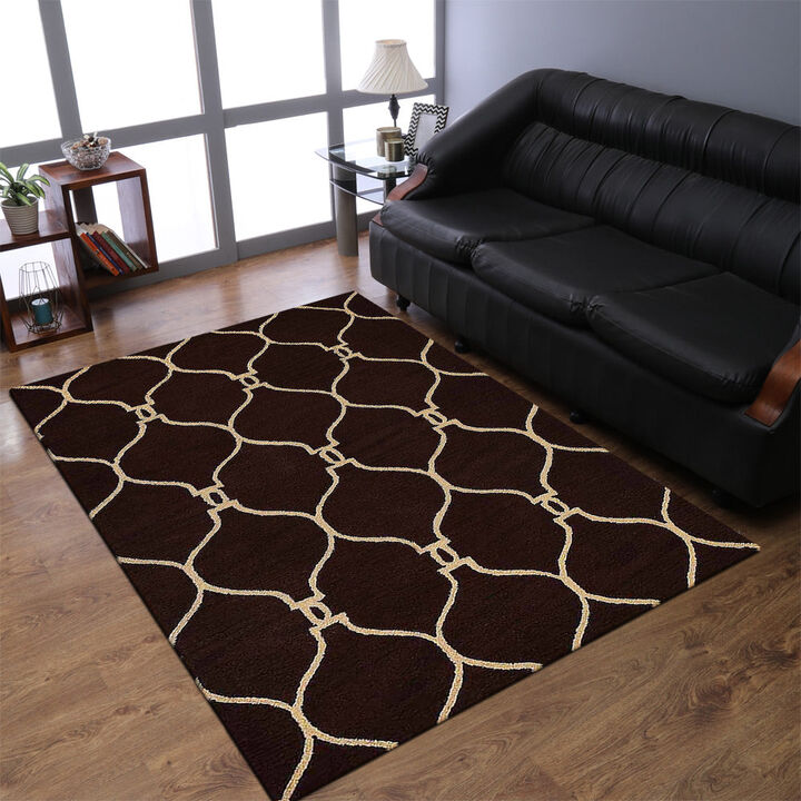 RUGSOTIC CARPETS HAND TUFTED WOOL ECO-FRIENDLY AREA RUGS  - 9'x12', Rectangle Shape, Brown & Beige, Geometric Modern Design, High Pile Handmade Area Rugs for Living Room, Bed Room (K01004)